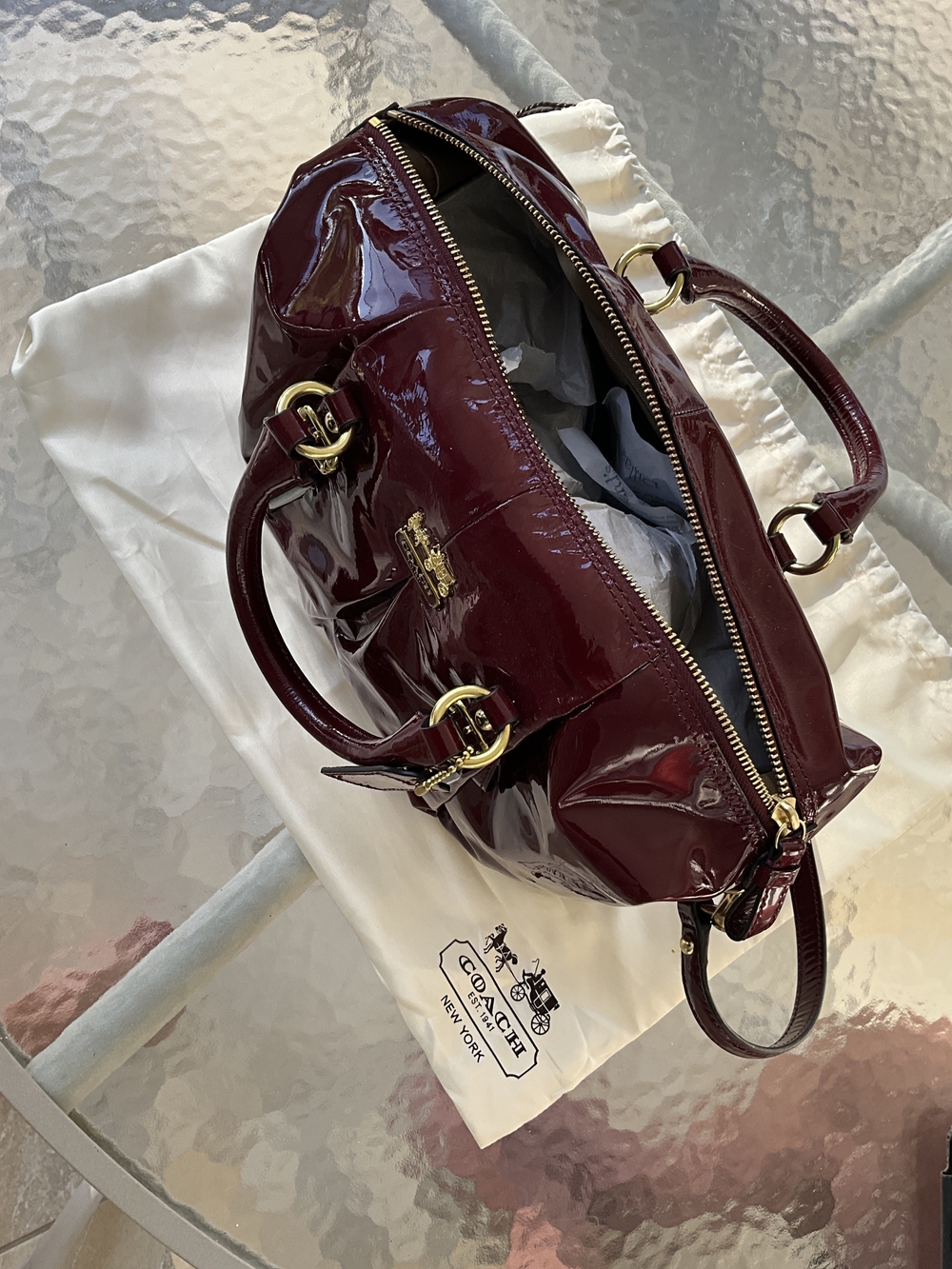 Coach Patent Leather Satchel Bag - Burgundy - Picture 3 of 5